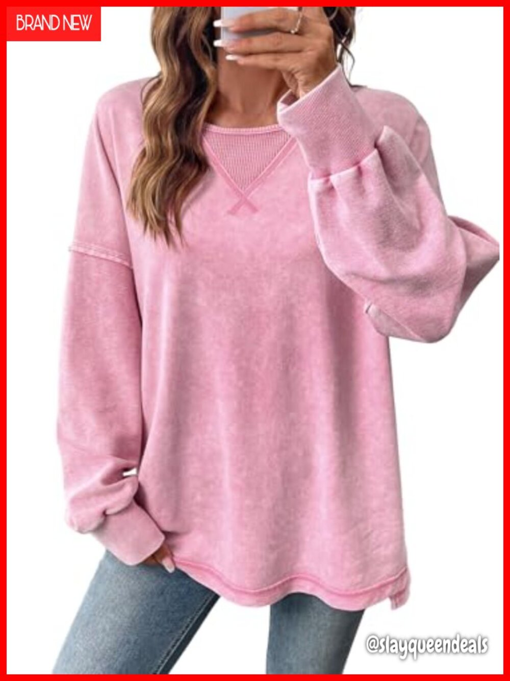 Long Sleeve Crewneck Oversized Sweatshirt Cotton Polyester Pullover